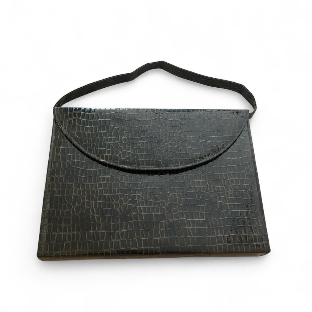 Black Faux Crocodile File Holder with Strap